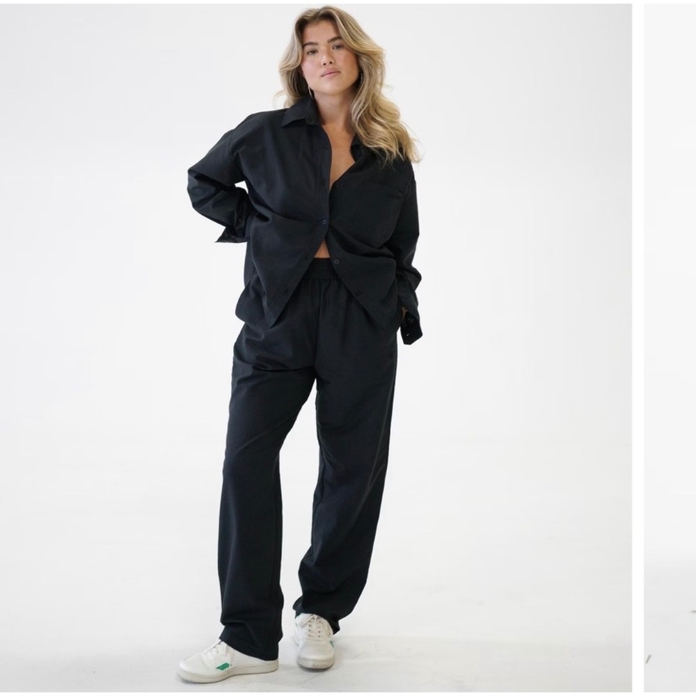 Djerf Avenue Breezy pants black L organic cotton casual minimalist loungewear